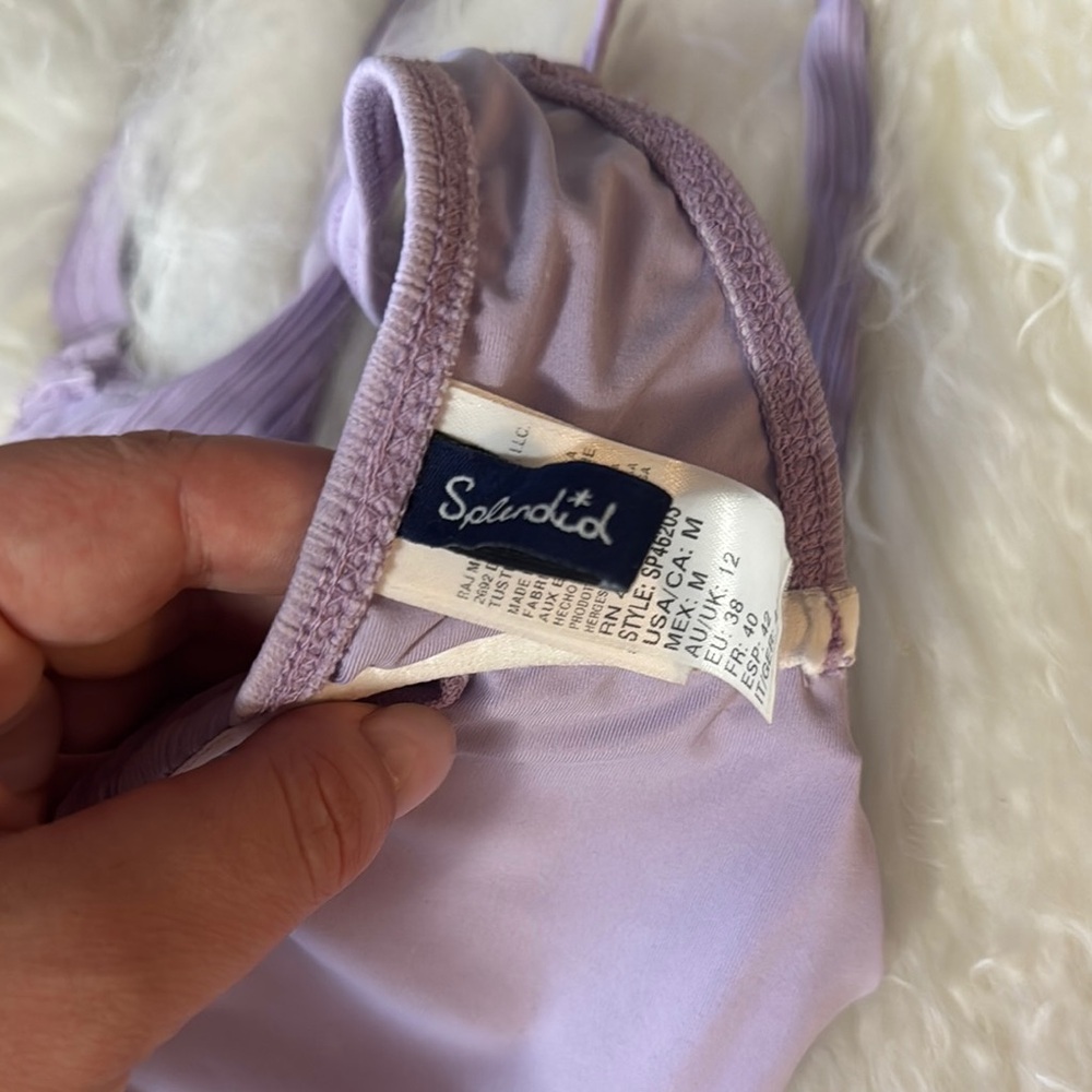 Splendid Lavender Ribbed Underwire Bikini Set Size M | Full Coverage Bottom | - Picture 3 of 5